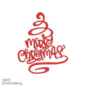 Merry Christmas Embroidery Design, Christmas Tree Machine Embroidery File