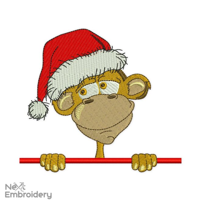 Monkey Santa Embroidery Designs, Christmas Embroidery Design