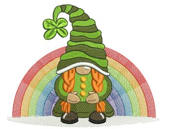 Rainbow Gnome Girl Patricks Day Embroidery Designs, Holiday Embroidery Designs