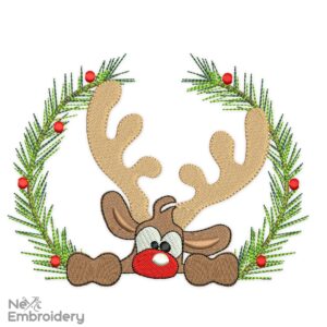 Reindeer Christmas Wreath Embroidery Designs