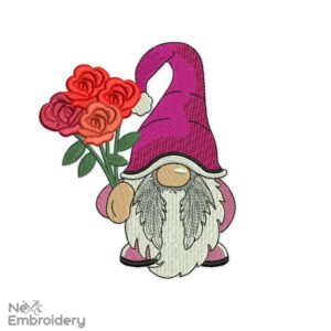 Roses Gnome Embroidery Designs, Valentine's day Embroidery Designs