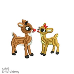 Rudolph and Clarice Embroidery Design, Christmas Machine embroidery File