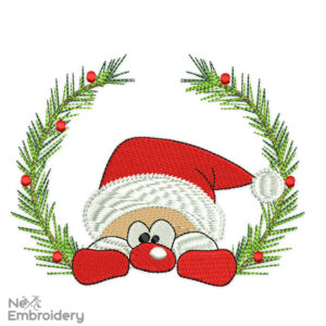 Santa Christmas Wreath Embroidery Design, Christmas Machine Embroidery File