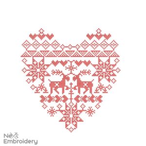 Scandinavian Christmas Heart Embroidery Design, Cross Stitch Simulated Machine Embroidery Design