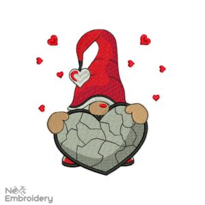 Stone Heart Love Gnome Embroidery Designs, Valentine's day Embroidery Designs