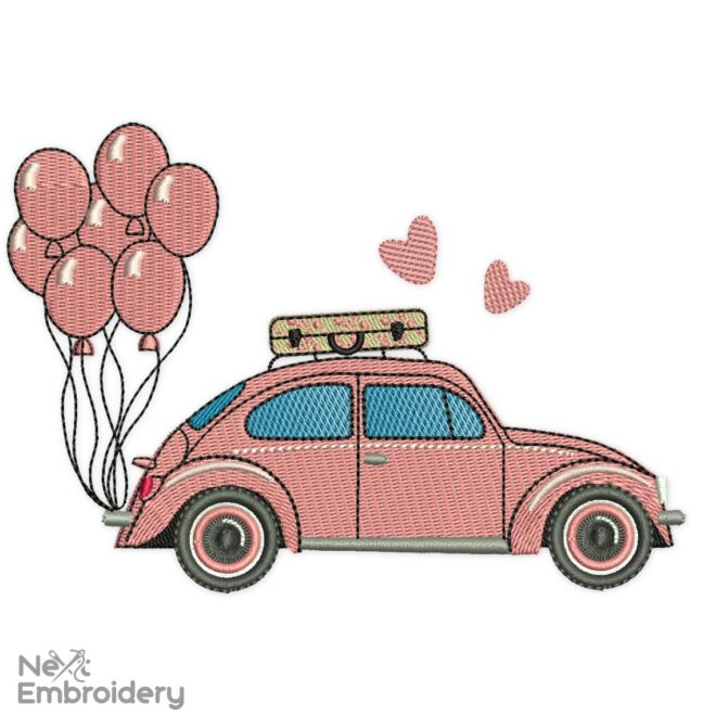 Valentines Car Embroidery Designs, Beetle Love, Valentine's day Embroidery Designs