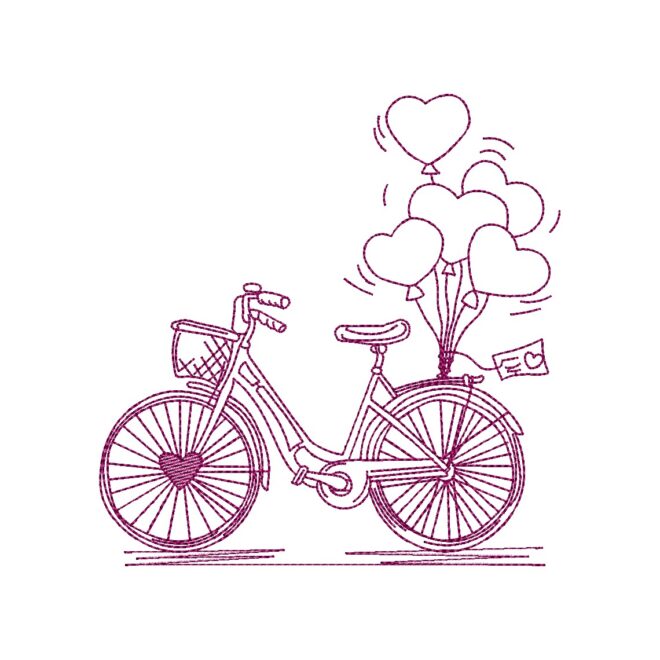 Valentines Day Bike Embroidery Designs, Love Embroidery Design