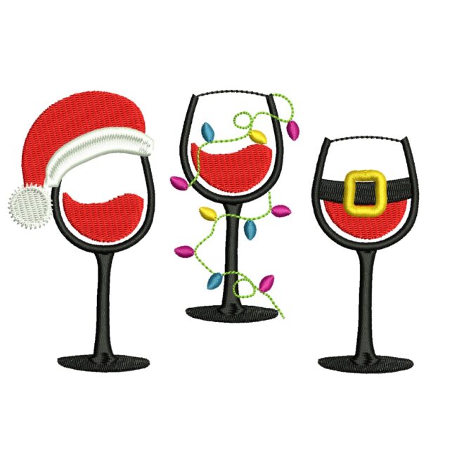 Wine Christmas embroidery design, Christmas Machine embroidery Fil