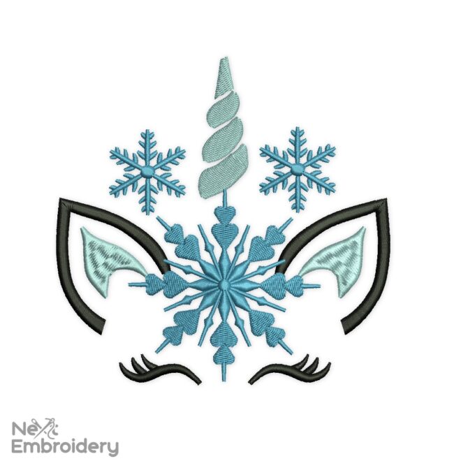 Winter Christmas Unicorn Machine Embroidery Design