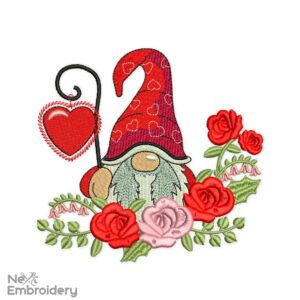 Wreath Love Gnome Embroidery Designs, Valentine's day Embroidery Designs