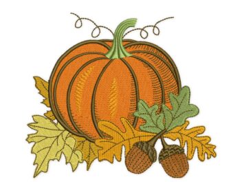 Acorns Pumpkin Embroidery Design, Fall embroidery designs, Autumn Thanksgiving embroidery designS, Maple Oak Leaves with acorns embroidery