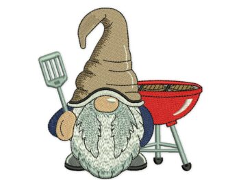 BBQ Gnome Embroidery Design, Summer Embroidery Designs, Party Embroidery Design