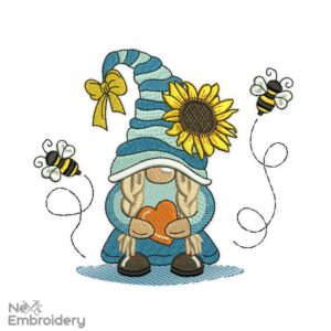 Bee Girl Gnome Embroidery Design, Summer Embroidery designs, Bee Kind Machine Embroidery File
