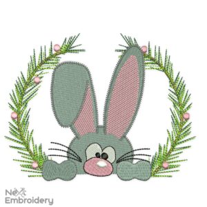 Bunny Wreath Embroidery Design, Rabbit Embroidery Design, Easter Embroidery Design