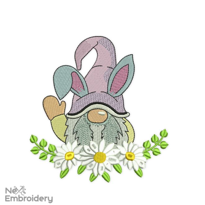 Easter Wreath Gnome Embroidery Design, Easter Embroidery Design
