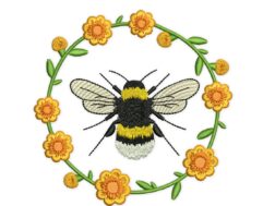 Floral Bee Embroidery Design
