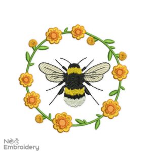 Floral Bee Embroidery Design, Spring Embroidery Designs