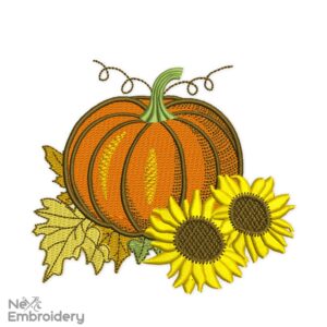 Floral Pumpkin Embroidery Design, Fall embroidery designs, Thanksgiving embroidery design, Sunflower embroidery design