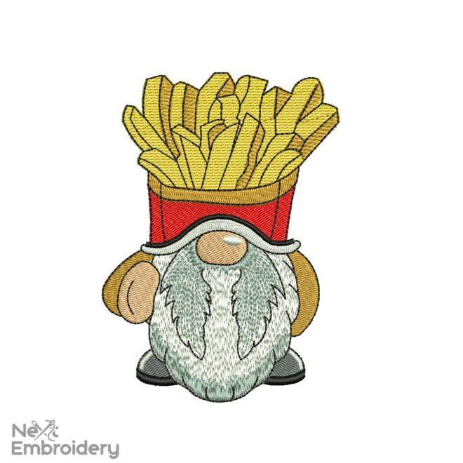 French Fries Embroidery Design, Gnome Embroidery Design, Kitchen Embroidery File