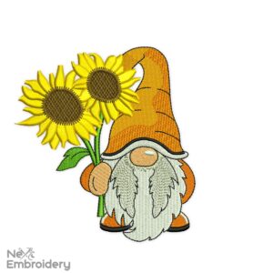 Gnome with Sunflower Embroidery Designs, Summer Embroidery Design, Flower Machine Embroidery File, Plant Embroidery