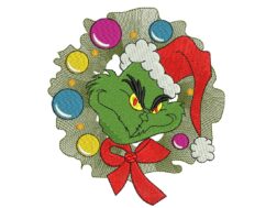 Grinch Christmas Wreath Embroidery Design