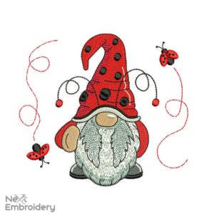 Ladybug Gnome Embroidery Design, Summer Embroidery Designs