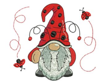 Ladybug Gnome Embroidery Design, Summer Embroidery Designs