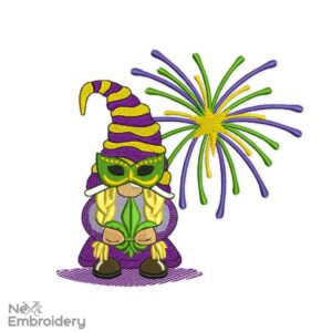Mardi Gras Girl Gnome Embroidery Designs, Holiday Embroidery Designs