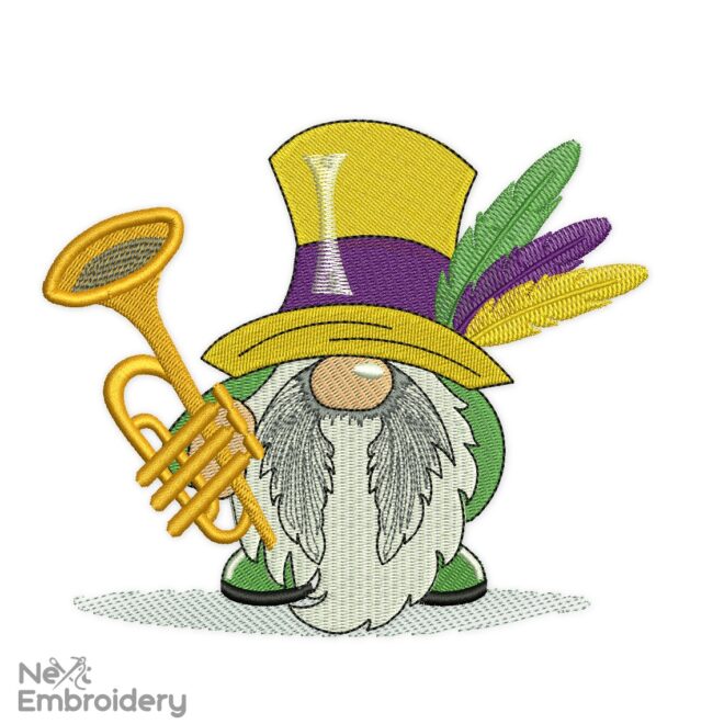 Mardi Gras Gnome Embroidery Designs, Holiday Embroidery Designs, New Orleans Festival Machine Embroidery File
