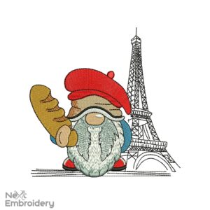 Paris Gnome Embroidery Design, Eiffel Tower Machine Embroidery Designs