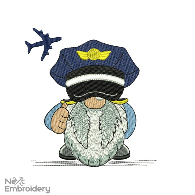 Pilot Gnome Embroidery Design, Plane Embroidery Designs
