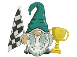 Racer Gnome Embroidery Design