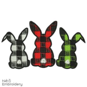 Three Rabbit Embroidery Design, Easter Embroidery Designs, Plaid Buffallo Bunny