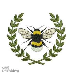 Wreath Bee Embroidery Design, Spring Embroidery Designs