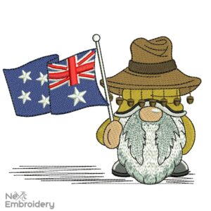 Australia Gnome Embroidery Design, Australian Machine Embroidery Designs, Flag Embroidery Design