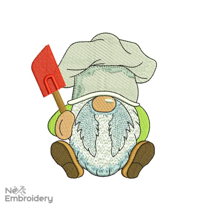 Baking Gnome Embroidery Design, silicone spatula Embroidery Design