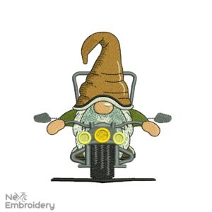 Biker Gnome Embroidery Design, Motorycycle Embroidery Design