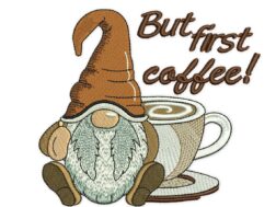 Coffee Gnome Embroidery Design