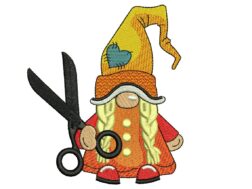 Girl Gnome with Scissors Embroidery Design