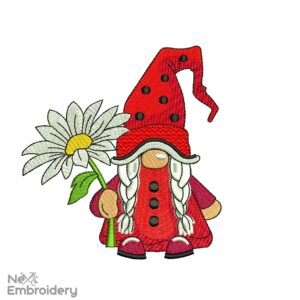 Ladybug Gnome Embroidery Design, Marguerite Girl, Summer Embroidery Designs