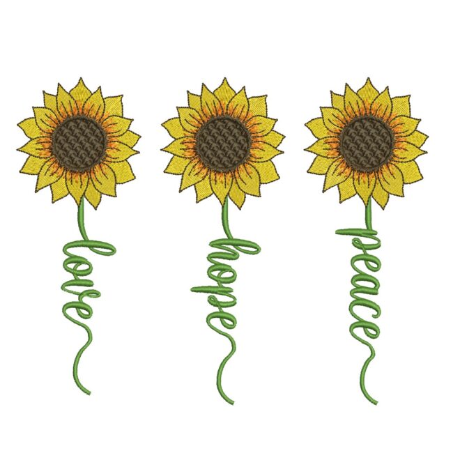 Love, Hope, Peace Embroidery Design, Sunflower Summer embroidery designs