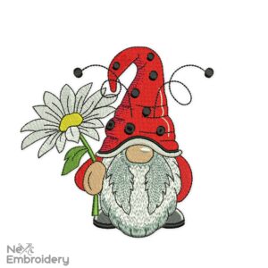 Marguerite Ladybug Gnome Embroidery Design, Summer Embroidery Designs