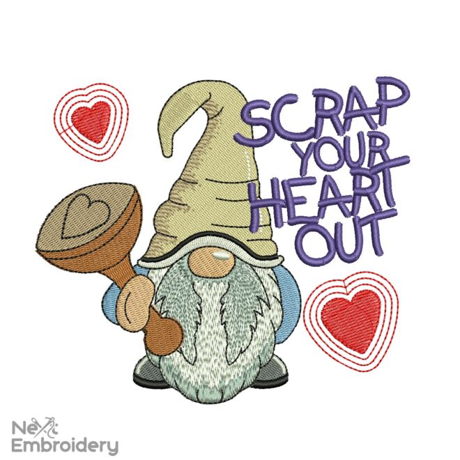 Scrap Your Heart Out Gnome Embroidery Design, Hobby Embroidery Design