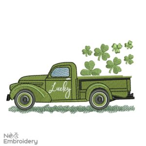 St Patricks Day Truck embroidery design. Lucky embroidery design. Irish Shamrock embroidery design
