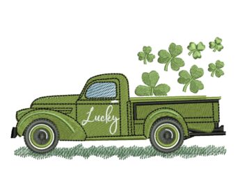 St Patricks Day Truck embroidery design. Lucky embroidery design. Irish Shamrock embroidery design