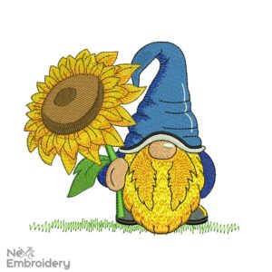 Sunflower Gnome Embroidery Design, Summer Embroidery designs, Bee Kind Machine Embroidery File