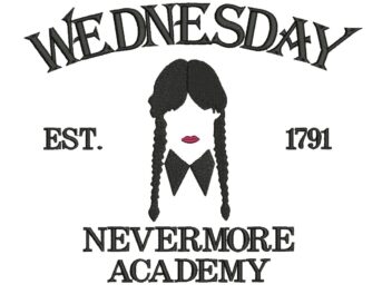 Wednesday Embroidery Design, Nevermore Academy Embroidery, Addams Trendy Holiday Machine Embroidery File