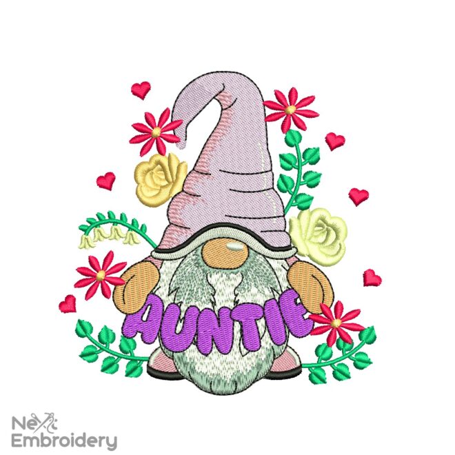 Auntie Embroidery Design, Gnome Gonk Mother’s Day Machine Embroidery File