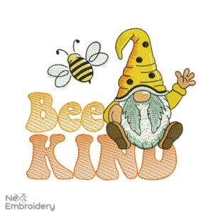 Bee Kind Gnome Embroidery Design, Machine Embroidery designs, Summer Machine Embroidery File