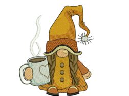 Coffee Girl Gnome Embroidery Design
